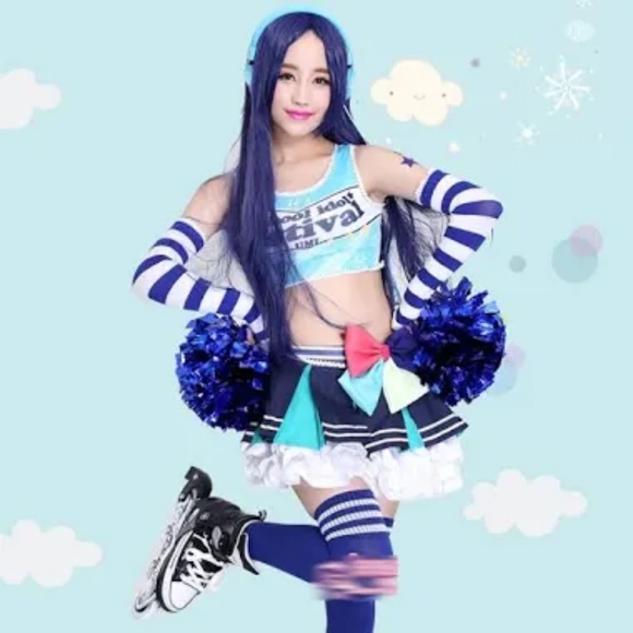 Umi Sonoda cheerleader LoveLive Cosplay 30" skirt + md-lg top never worn NWOT - Picture 7 of 15